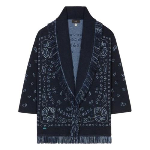 Alanui Blå Bandana Jacquard Cardigan Blue, Dam