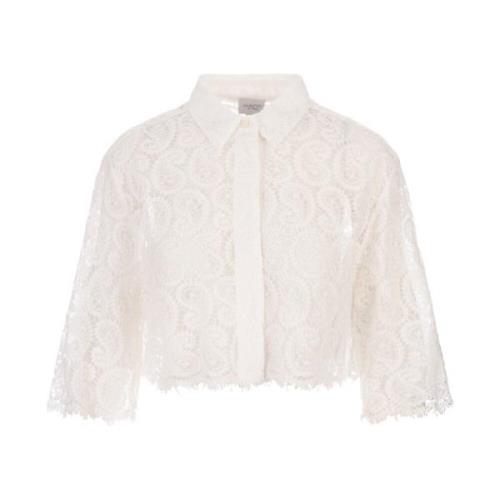 Giambattista Valli Vit Paisley Macramé Crop Skjorta White, Dam