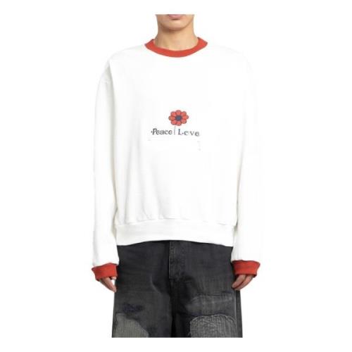 Kapital Blommig Cookie Pocket Crew Sweatshirt White, Herr