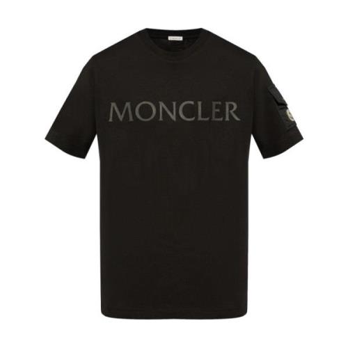 Moncler Svart T-shirt med Logo Print Black, Herr