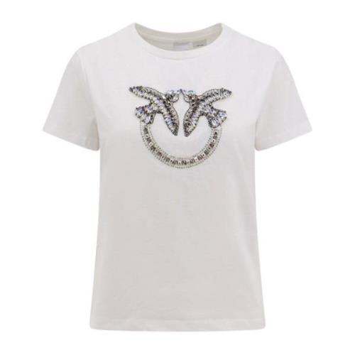 Pinko Vit Rhinestone Crew-neck T-shirt White, Dam