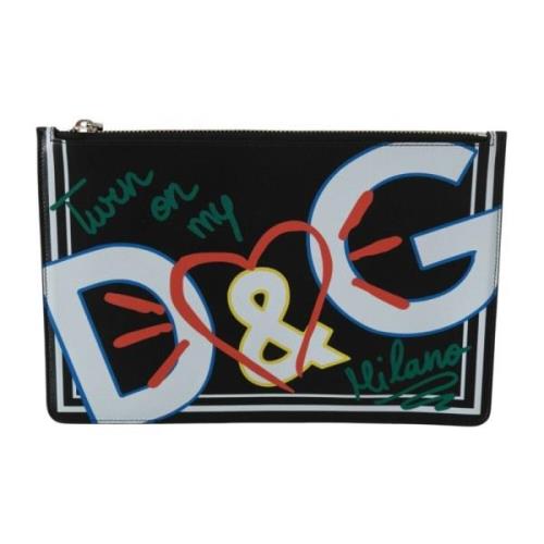 Dolce & Gabbana Svart Läderplånbok med Dragkedja för Mynt Black, Herr