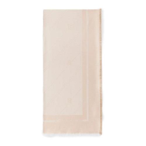 Elisabetta Franchi Randig Lurex Pashmina med Fransad Kant Beige, Dam