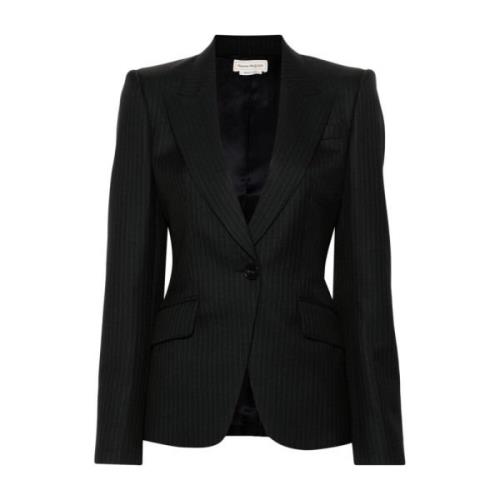 Alexander McQueen Blå Pinstripe Ulljacka Blue, Dam