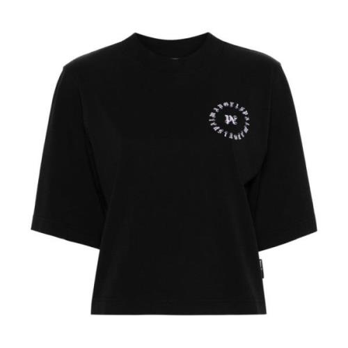 Palm Angels Svart Logo Print Crop T-shirt Black, Dam