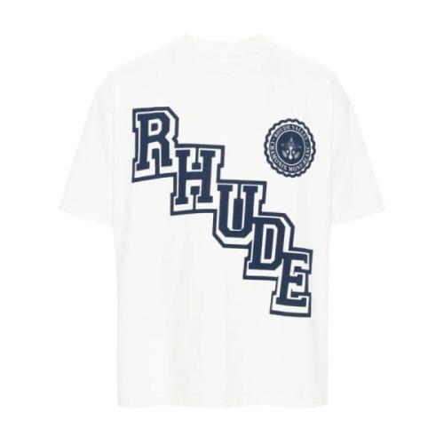 Rhude Vit T-shirt med Front Print White, Herr