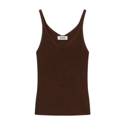 Aeron Bomull Cami Top med Stickdetaljer Brown, Dam