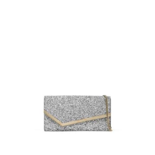 Jimmy Choo Glittered Emmie Clutch med Metallkant Gray, Dam