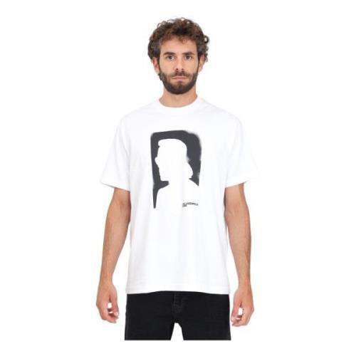 Karl Lagerfeld Porträtttryck Vit T-shirt White, Herr