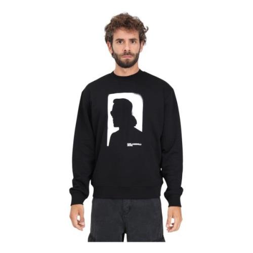 Karl Lagerfeld Svart Crewneck Sweatshirt med Porträtttryck Black, Herr