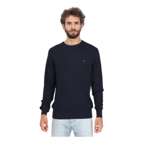 Tommy Hilfiger Blå Crew-Neck Sweater med Honeycomb Weave Blue, Herr