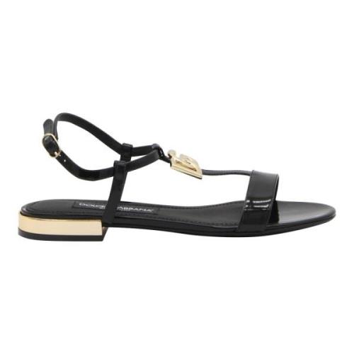 Dolce & Gabbana Svarta platta sandaler för kvinnor Black, Dam