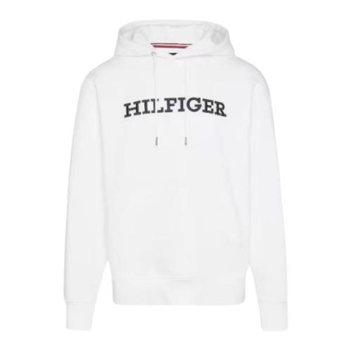 Tommy Hilfiger Herr Monotype Broderad Hoodie White, Herr