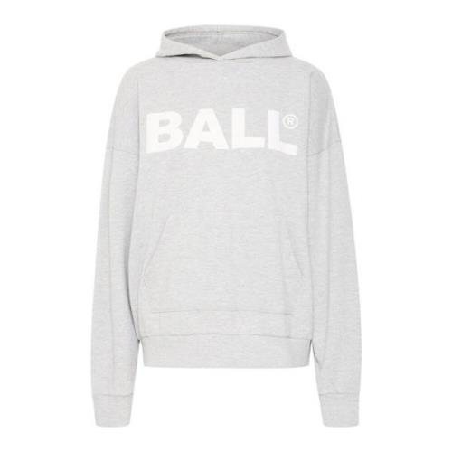 Ball Logo Hoodie Sweatshirt Grey Melange Gray, Dam