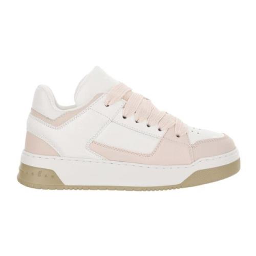 Hogan Läder Sneakers Rund Tå Snörning Logo Pink, Dam