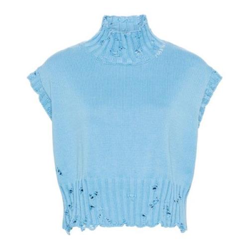 Marni Blå Stickad Ärmlös Crop Sweater Blue, Dam