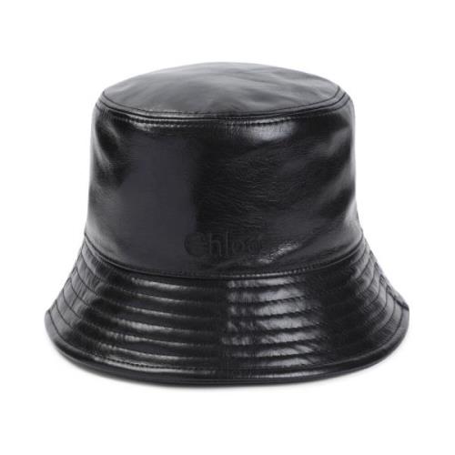 Chloé Svart Läder Bucket Hat Black, Dam