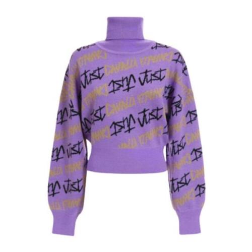 Just Cavalli Script Logo Jacquard Sweater Purple, Dam