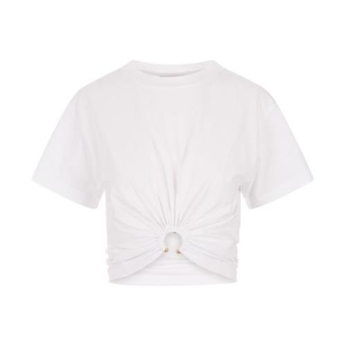 Paco Rabanne Vit Crop T-shirt med Guld Ring White, Dam