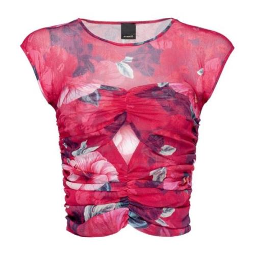 Pinko Hibiskusblommönstrad Crop Top Pink, Dam