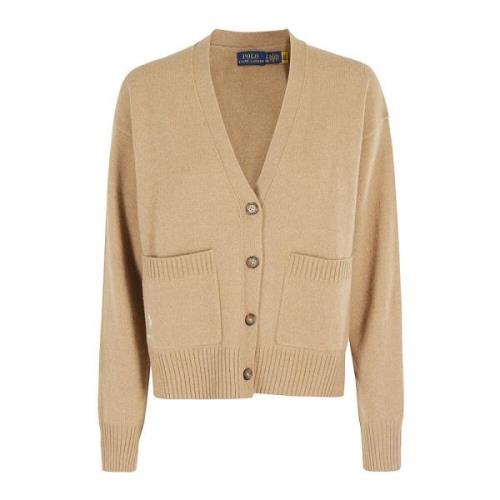 Ralph Lauren Stilfull Stickad Cardigan Tröja Beige, Dam