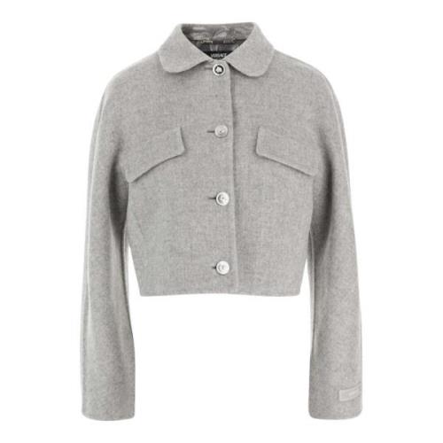 Versace Grå Ull Kashmir Jacka Crop Modell Gray, Dam