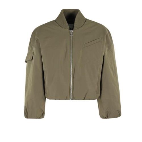 Ganni Oversized Short Bomber Jacket Green, Dam