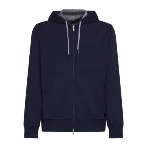 Brunello Cucinelli Blå hoodie med dragkedja och fickor Blue, Herr