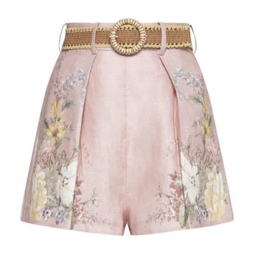 Zimmermann Blommigt Linne Shorts Pink, Dam