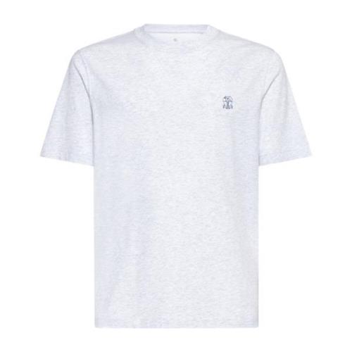 Brunello Cucinelli Melange Bomull T-shirt med Logotyptryck White, Herr