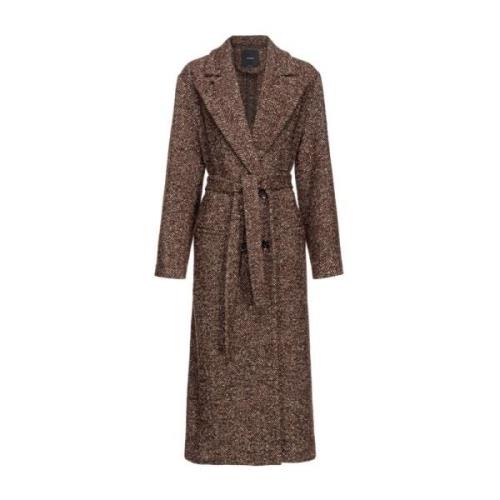 Pinko Herringbone Double-Breasted Coat Camel Brown, Dam