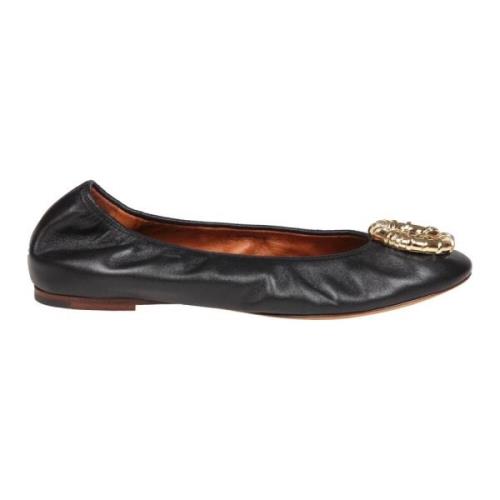 Lanvin Svarta Läderballettflats med Guldspänne Black, Dam