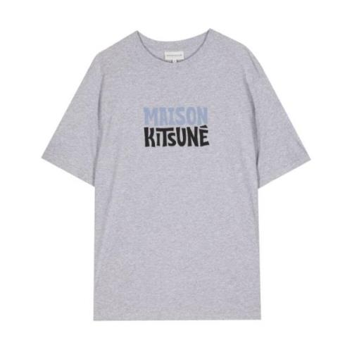 Maison Kitsuné Grå Logo Print Crew Neck T-shirt Gray, Herr