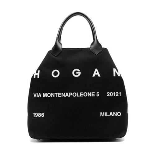 Hogan Canvas Läder Tote Väska Svart Black, Dam