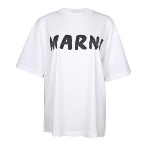 Marni Vit Logotyp Bomull T-shirt White, Dam
