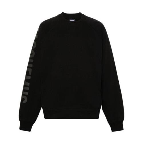 Jacquemus Svart Crew Neck Sweater Flocked Logo Black, Herr