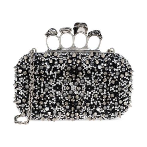 Alexander McQueen Skull Four Ring Clutch Black, Dam