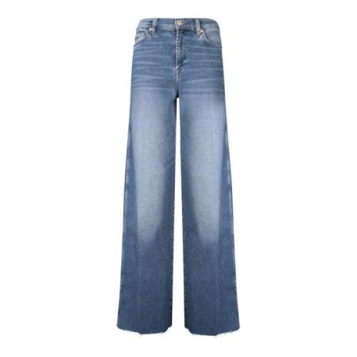 7 For All Mankind Modern Flared Jeans med Fransad Kant Blue, Dam