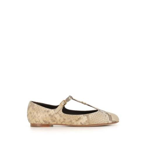 Chloé Beige Python Print Ballerina Flats Beige, Dam