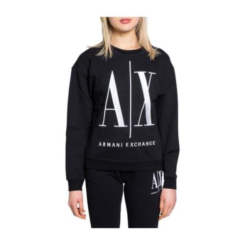 Armani Exchange Bomull Kvinna Hoodless Sweatshirt Vår/Sommar Black, Da...