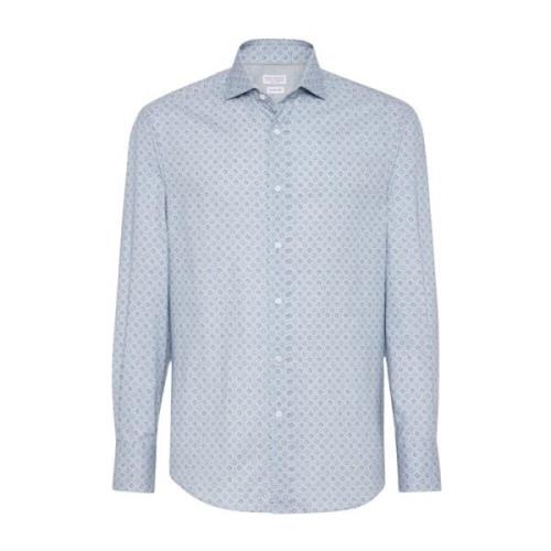 Brunello Cucinelli Geometriskt Tryck Skjorta Blue, Herr