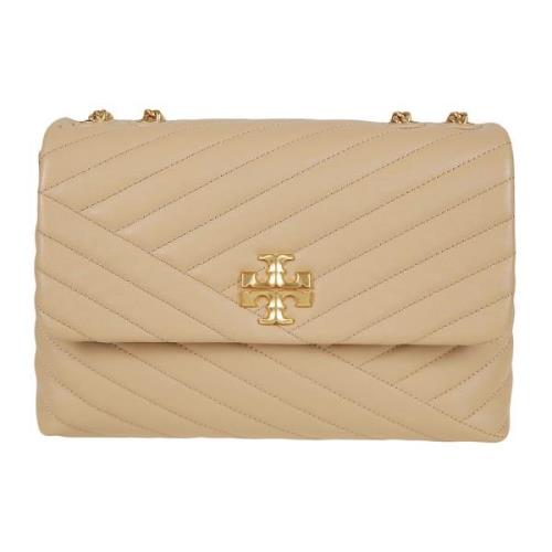 Tory Burch Brun Chevron Quiltad Axelväska Beige, Dam