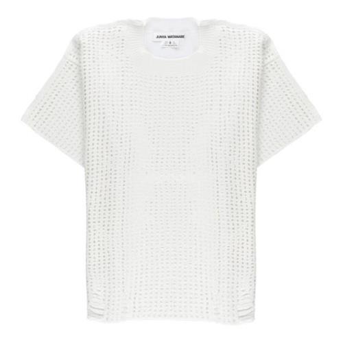 Junya Watanabe Vit T-shirt med Front Nettdetalj White, Dam