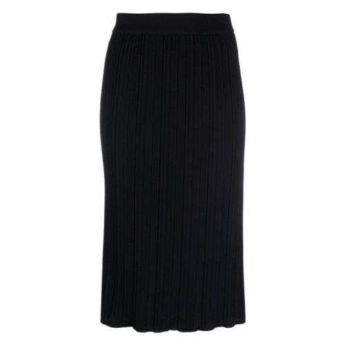 Thom Browne Navy Blue Wool Pleated Midi Skirt Blue, Dam