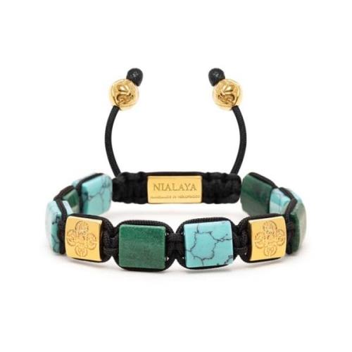 Nialaya Womens Turquoise and Green Jade Flatbead Bracelet with Gold Pl...