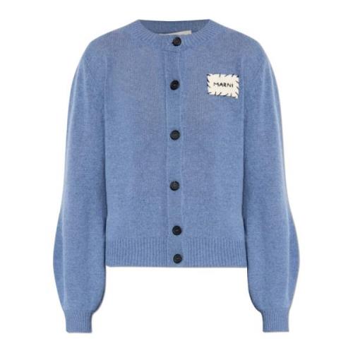 Marni Cardigan med logopatch Blue, Dam