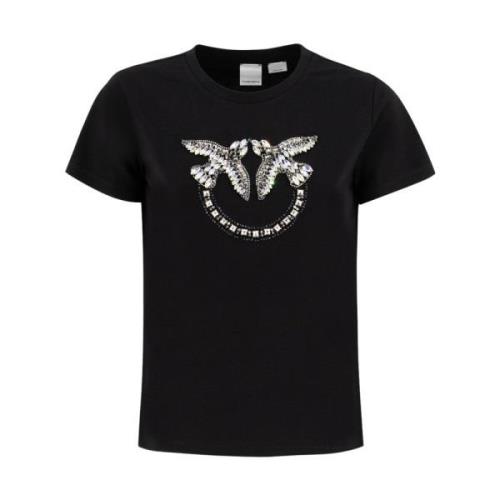 Pinko Love Birds Broderad T-shirt Black, Dam