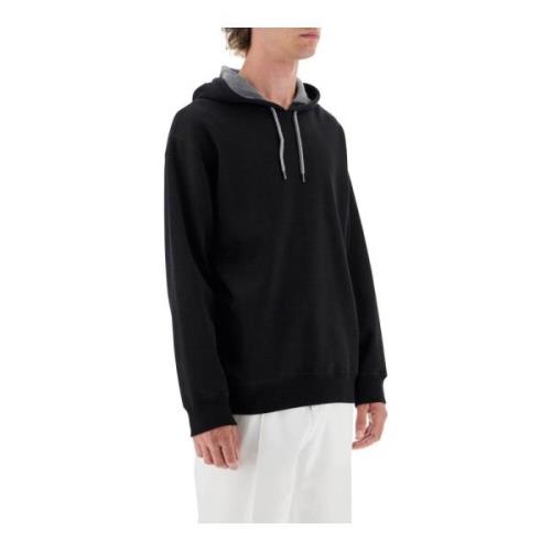 Brunello Cucinelli Lyxig Interlock Jersey Hoodie Black, Herr