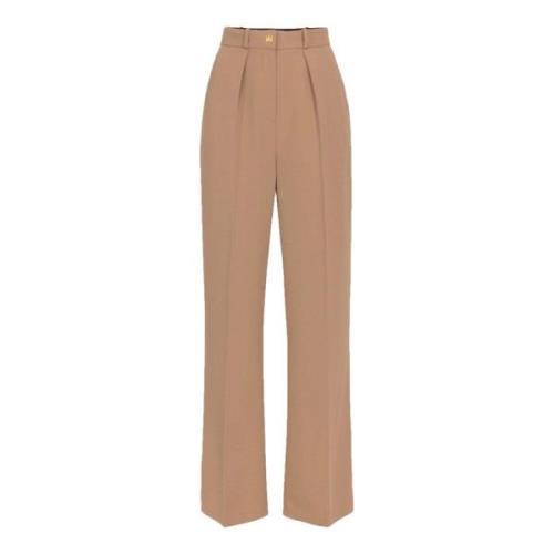 Elisabetta Franchi Brun Crêpe Straight Byxor med Gyllene Nit Brown, Da...