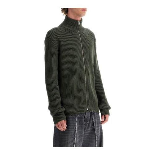 MM6 Maison Margiela Räfflad Bomull Zip-Up Cardigan Green, Herr